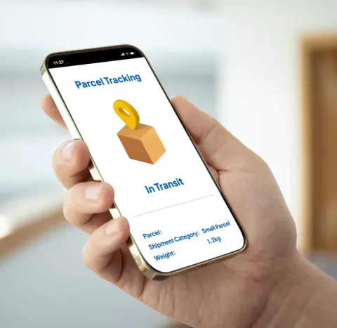 Phone showing a GoorooShip parcel tracking screen