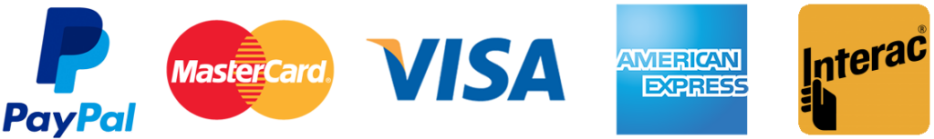 We accept PayPal, MasterCard, Visa, American Express, and Interac